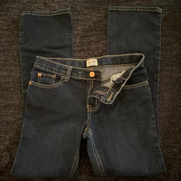 GIRL CHILDRENS PLACE DARK DENIM BOOTCUT STRETCH JEAN SIZE 14 W/ ADJUSTABLE WAIST - Picture 1 of 5